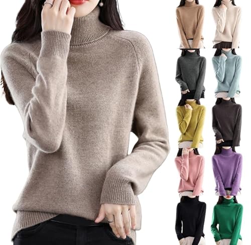 Cashmere Jumpers for Women Oversized Turtleneck Sweater Womens Long Sleeve Tops Lightweight Jumper Christmas Sweater Women Solid Color Soft Plain Pullover Autumn Winter Warm Loose Jumpers