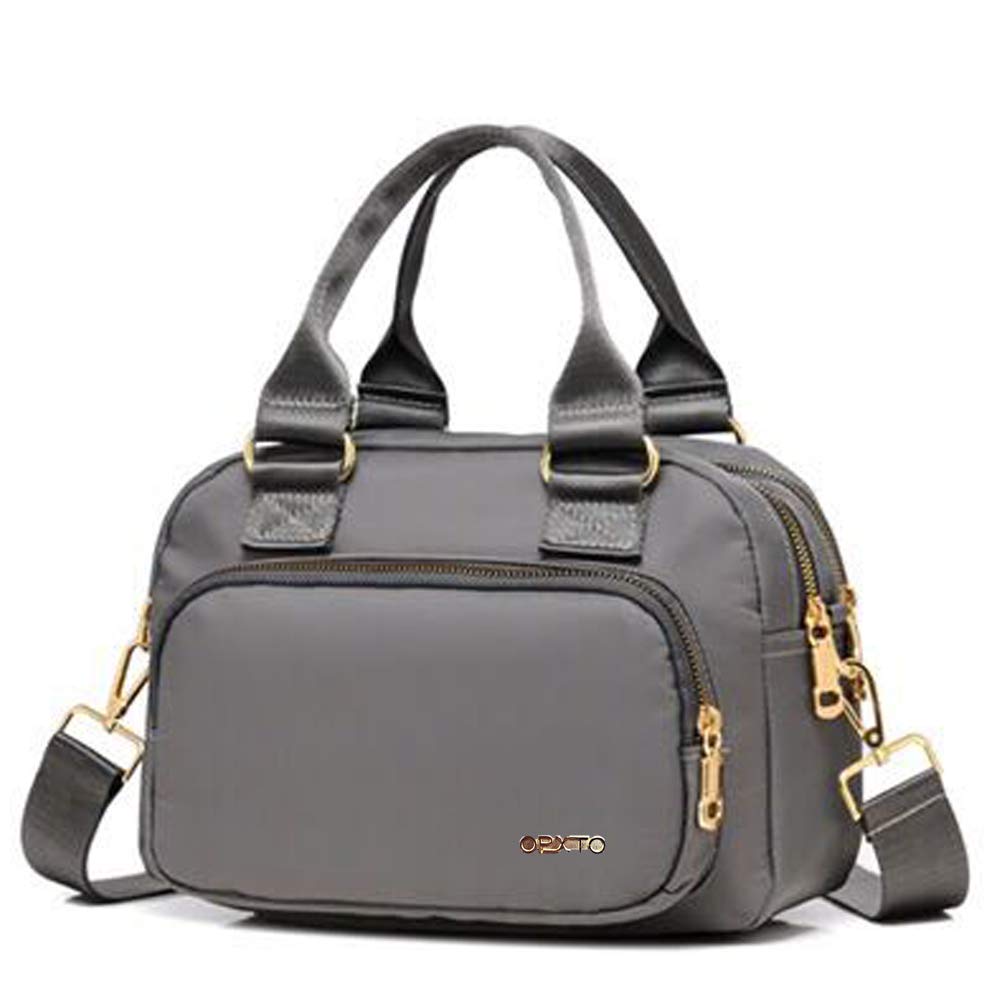 OPXTO Nylon Shoulder Handbags for Women, Waterproof Multi Pocket Purses and Cross-body Bags, High-dense Nylon Oxford Multi-function Lightweight Tote Bag. (Gray)