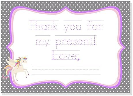 Unicorn Thank You Cards, Unicorn Thank You Notes, Unicorn Stationery Set for Kids (18 Flat Note Cards and Envelopes Included)
