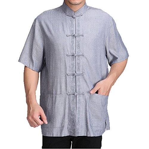 FangNer Mens Cotton Linen Chinese style T-Shirt Kung Fu Short-sleeved Summner Tang Suit