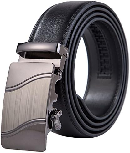 Ratchet Leather Belts, Yamissi Glossy Leather Belt for Men, with Automatic Buckle, Dress Belt fits for Waist Size 28" to 40" (Black)