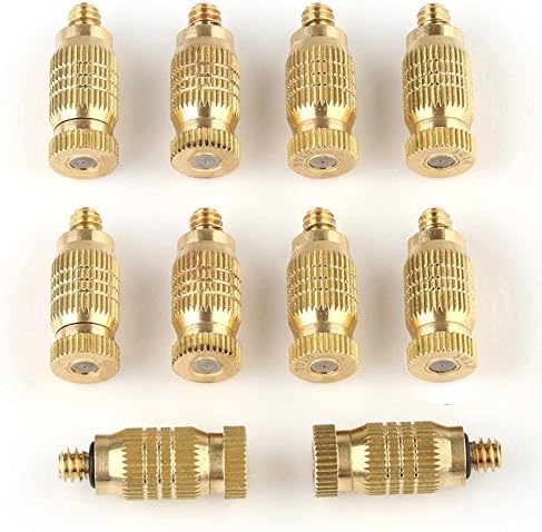 Almabner Brass Misting Nozzles,10pcs Threaded Brass Fog Mist Nozzle Spray Sprinkler Head,Garden Watering Sprayer Sprinkler Heads Hose Fitting Connector