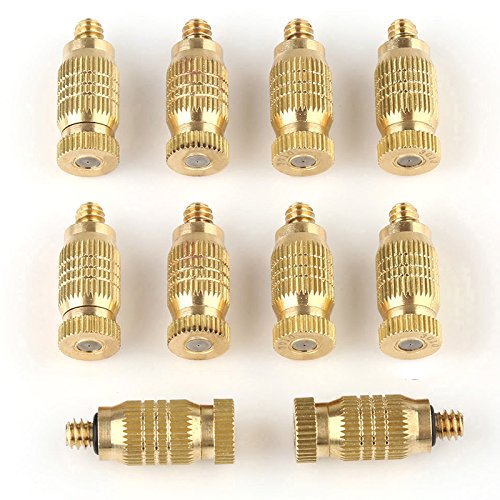 Almabner Brass Misting Nozzles,10pcs Threaded Brass Fog Mist Nozzle Spray Sprinkler Head,Garden Watering Sprayer Sprinkler Heads Hose Fitting Connector