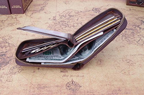 Admetus Men's Genuine Leather Short Zip-around Bifold Wallet (brown)