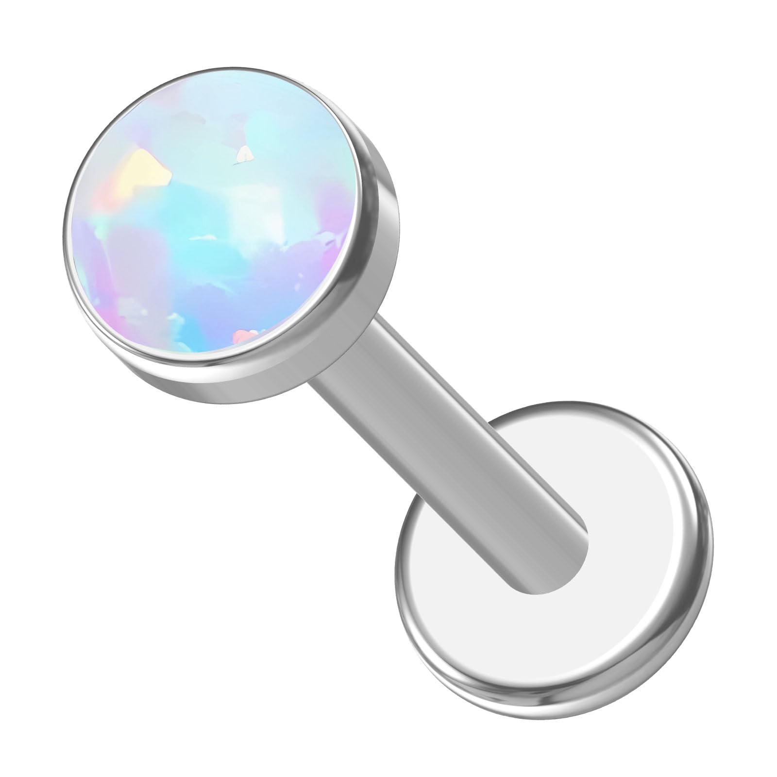 NewkeepsR 16G(1.2mm) Titanium Internally Threaded Flat White Synthetic Opal Ball Top Labret Lip Monroe Tragus Helix Earring Stud