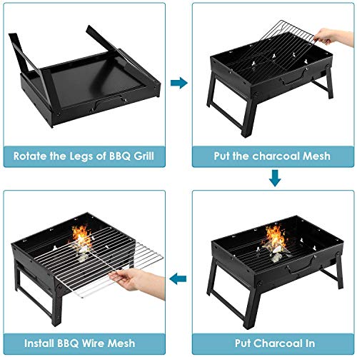 EVOLAND BBQ Charcoal Grill, Folding Portable Lightweight Small Barbecue Grill Tools for Outdoor Grilling Cooking Camping Hiking Picnics Tailgating Backpacking Party - Thumbnail 2