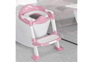 BRINJOY Potty Training Seat with Step Stool Ladder, Foldable Toddler Potty Seat for Toilet w/Splash Guard & Cushioned Seat, 2 in 1 Potty Training Toilet for Girls Boys w/Anti-Slip Pad