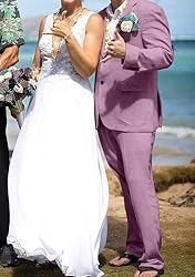 High-End Suits Retro Light Purple Linen Men Suit