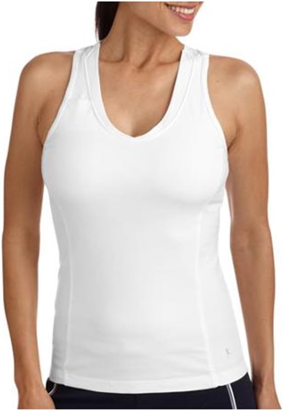 Women's Dri-More Built in Shelf Bra Racerback Tank Activewear Gym Sports (Small/4-6, White)
