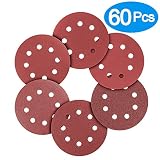 BonyTek 60 PCS 5 Inch 8 Hole Sanding Discs, 10 Discs Each of 180 240 320 400 600 800 Grits Hook and Loop Sander Sand Paper Assortment for Random Orbital Sander