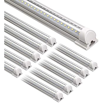 Barrina LED Shop Light, 8FT 72W 8500LM 5000K, Daylight White, V Shape, Clear Cover, Hight Output, Linkable Shop Lights, T8 LED Tube Lights, LED Shop Lights for Garage 8 Foot with Plug (Pack of 10)