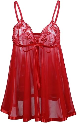chinese dress ladies Sexy Lingerie for Women Babydoll Lace V Neck Mesh Sleepwear Nightdress  Pajamas Set with G-string – Sai Feel main image 1