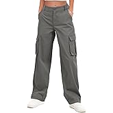 Gracyoga Green Cargo Pants Women Casual Baggy Stretchy High Waisted Wide Leg Y2k Streetwear Trousers with 6 Pockets Small