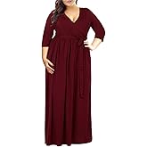 Nemidor Womens Casual V-Neck 3/4 Sleeve Plus Size Long Maxi Dress with Pockets NEM170