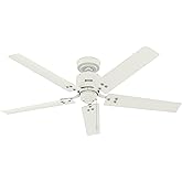 Hunter 52 inch Outdoor or Indoor Ceiling Fan No Light - White Ceiling Fan without Light, For Patio, Porch, Garage, or Living 