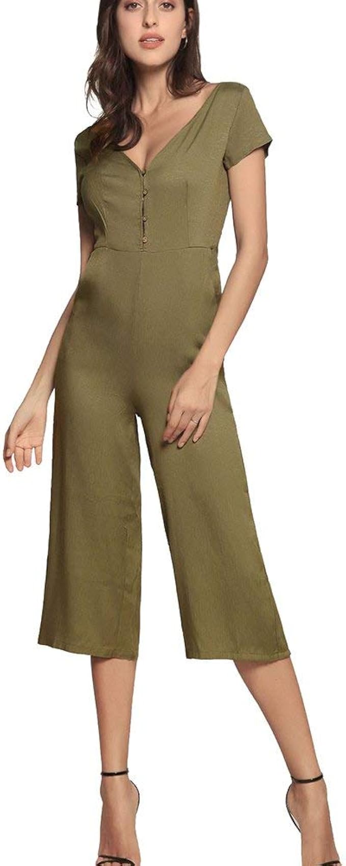 Anaisy Damen Jumpsuit Elegante Kurzarm Sommer Vintage Unifarben