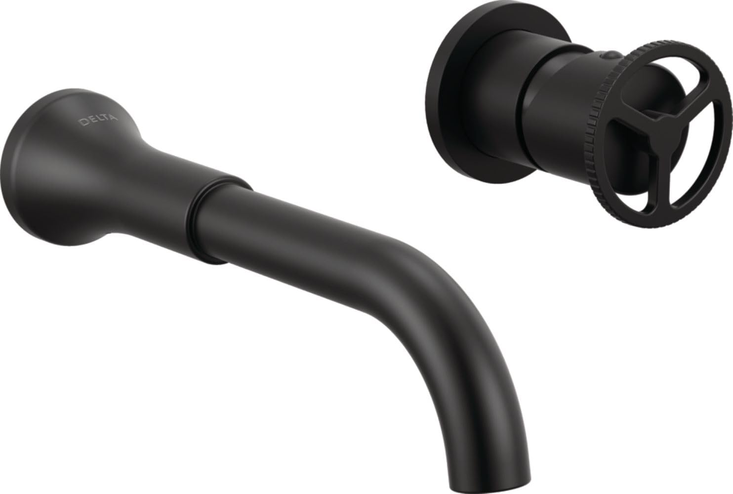 Photo 1 of Delta Trinsic Wall Mount Bathroom Faucet 2 Hole, Matte Black Bathroom Sink Faucet for Vanity, Matte Black T3558LF-BLWL (Valve Not Included)