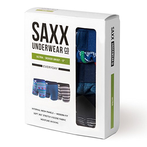 Saxx Mens Ultra 3-Pack Boxers Underwear X-Large Black/Indigo/Ugly
