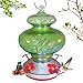 Grateful Gnome - Hummingbird Feeder - Hand Blown Glass - Green Hummingbird 26 Fluid Ounce, Free Bonus Accessories S-Hook, Ant Moat, Brush and Hemp Rope Included