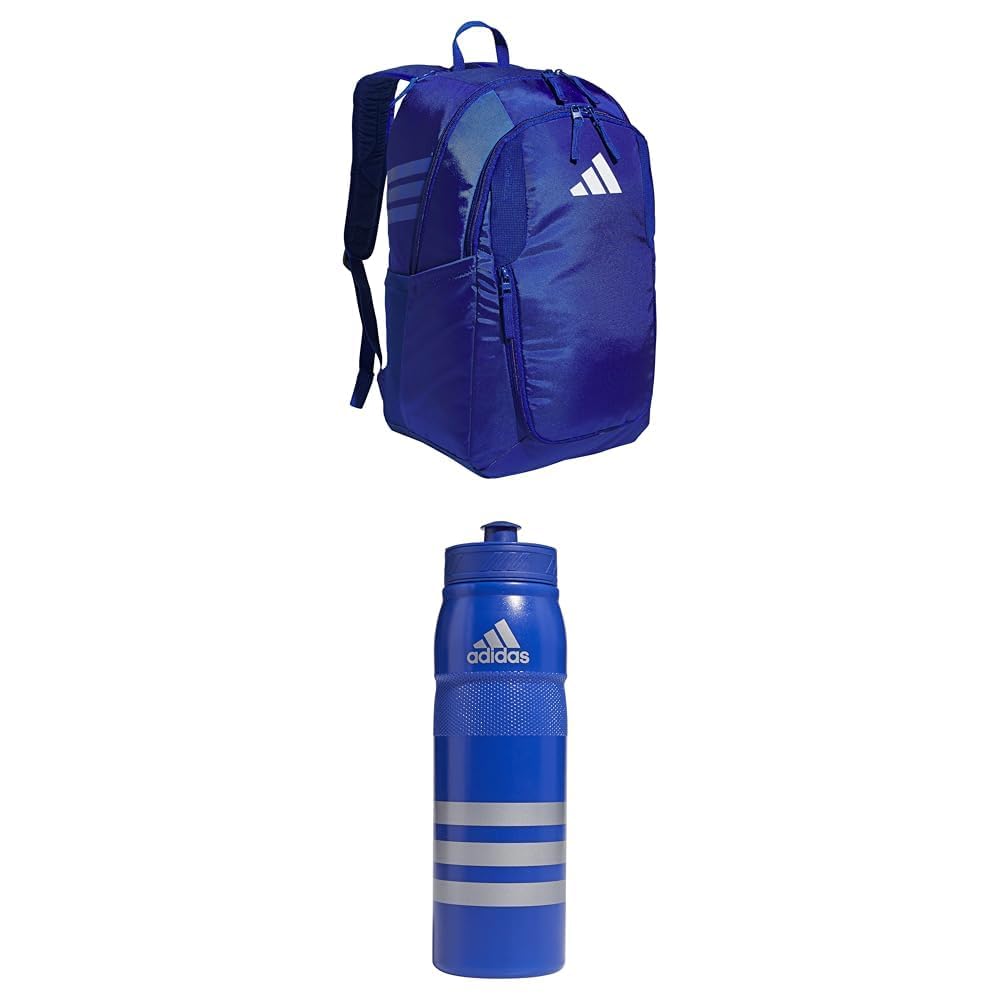 adidas Stadium Team Sports Backpack (36L) + 750 ml (28 oz) Refillable Plastic Sport Water Bottle, Royal Blue + Bold Blue/Silver Metallic, One Size Image