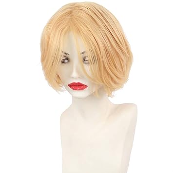 Amazon Com Short Layered Honey Blonde Men S Wigs Synthetic With Long Bangs Bob Hairstyle For Cosplay 14inches Beauty