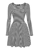 Zeagoo Women Long Sleeve Striped Pleated Casual Flared Swing A Line Short Dress