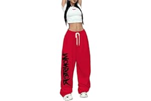 CBDAO Women's Letter Printed Hip-hop Street Sports Pants, Loose Straight Leg Wide Leg Pants, Jazz Street Dance Pants