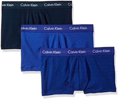 Calvin Klein Men's Cotton Stretch Multipack Low Rise Trunks, Pure Cerulean/Cerulean Stripe/Submerge, X-Large