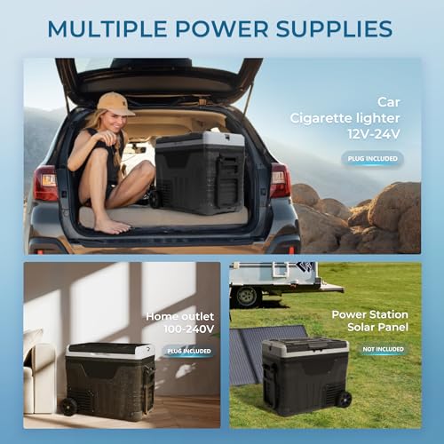EUHOMY 12 Volt Refrigerator, 47QT(45L) Dual Zone Electric Cooler, Portable Freezer 12V/24V DC 110-240V AC, 12V Fridge -4℉~68℉, 12V Cooler with Wheels & Basket for Travel, Truck, Boat, Camping