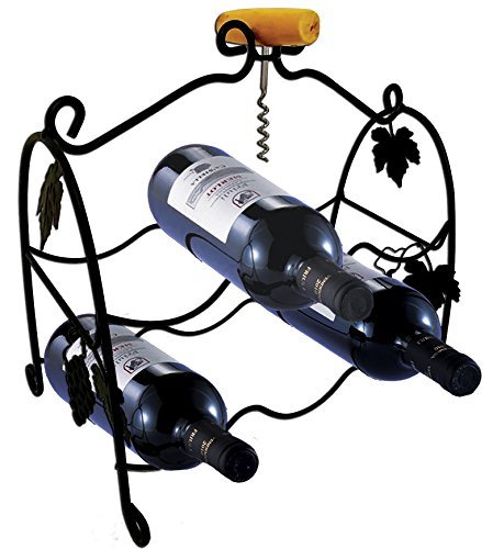 6 Bottle Metal Wine Rack storage with Bonus Bottle Opener Corkscrew - Stylish Grapevine Design Perfect for Floor, Cabinet, Bar Cart, Countertop - Great gift idea Includes 2 free eBooks