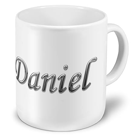 XXL Riesen-Tasse mit Namen „Daniel“ - Jumbotasse mit Design Chrombuchstaben - Namens-Tasse, Kaffeebecher, Becher, Mug