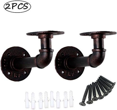 Shelf Brackets,GoYonder Industrial Pipe Floating Shelf Brackets Wall Mounted Pipe Brackets for Steampunk Home Decor,2 Pack (15X8CM, Bronze Finish)