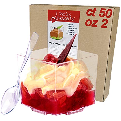 Mini Plastic Dessert Cups 50 Cup & Spoon Sets Serving Glasses for