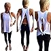 Mazonyi Women's Open Back Split Sleeveless Blouse Loose Tank T Shirt Sleeveless Summer Swing Clubwear Vest Top Basic Tee Wihte Black M Pack of 2