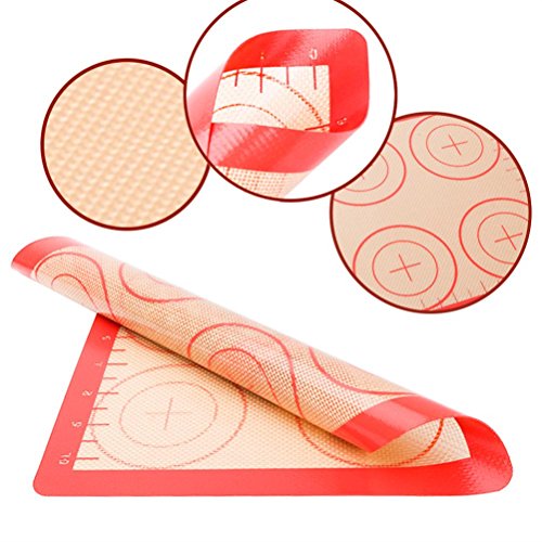 Silicone Baking Mat Set - 2 Pack Non-Stick Silicon Liner for Bake Pans & Rolling with Measurements, Heat Resistant Cookie Sheets for Macaroon/Pastry/Cookie (12" x 9", Red) - Thumbnail 5