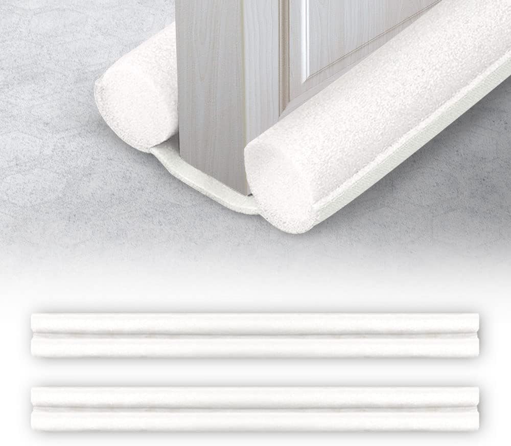 Draft Stoppers - Door Bottom Seal Strip Stopper, 2PCS Under Door Draft Stoppers, Weather Stripping Noise Blocker Adjustable Door Sweeps Soundproof Strip, Flexible Door Weatherstrip Guard Sweep Draft Stopper (White)