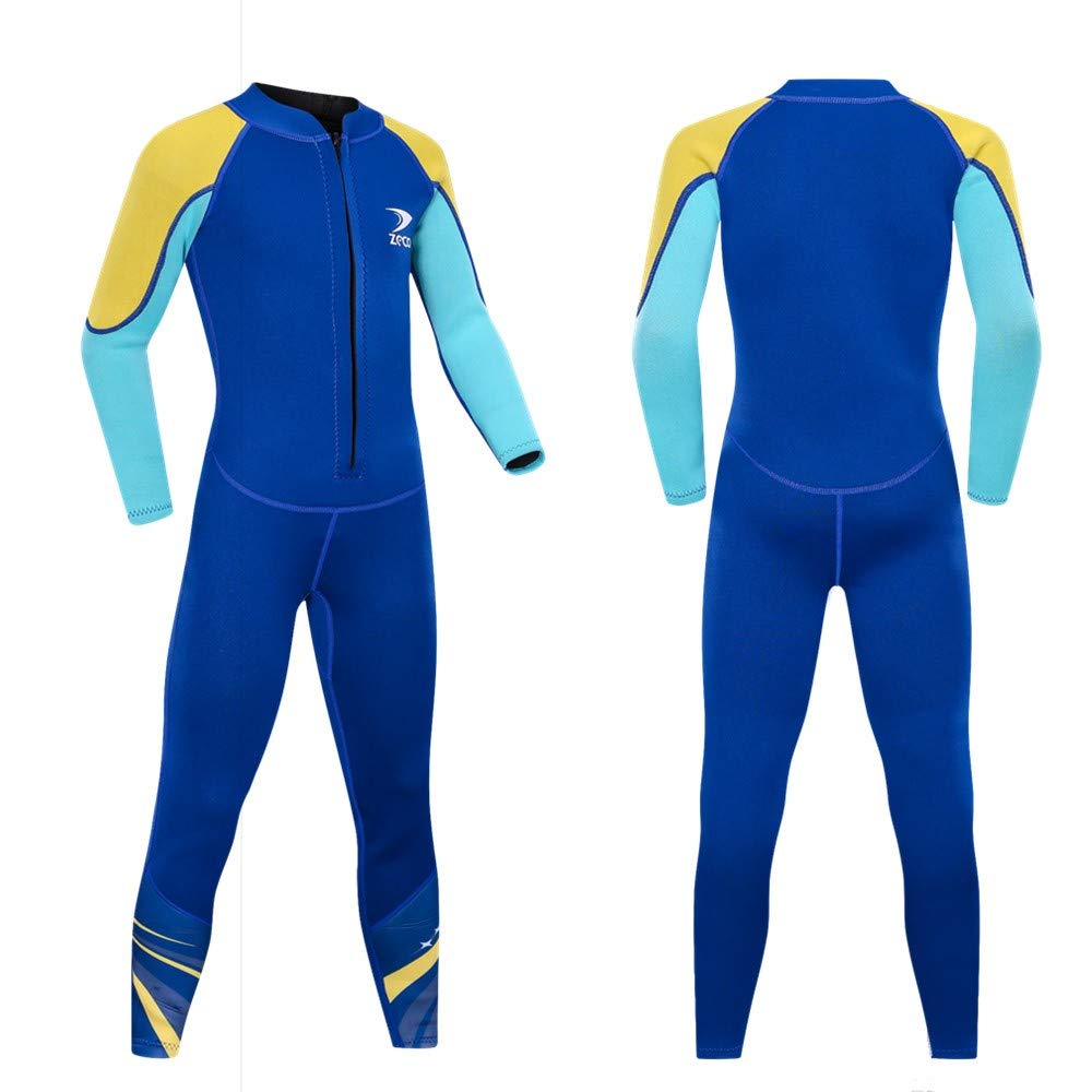 ZCCO Kids Wetsuit – 2.5mm Neoprene One Piece Long Sleeve Diving Suit for Boys & Girls, Warmth & UPF Protection for Swimming, Surfing, Snorkeling (Bright Blue, S)
