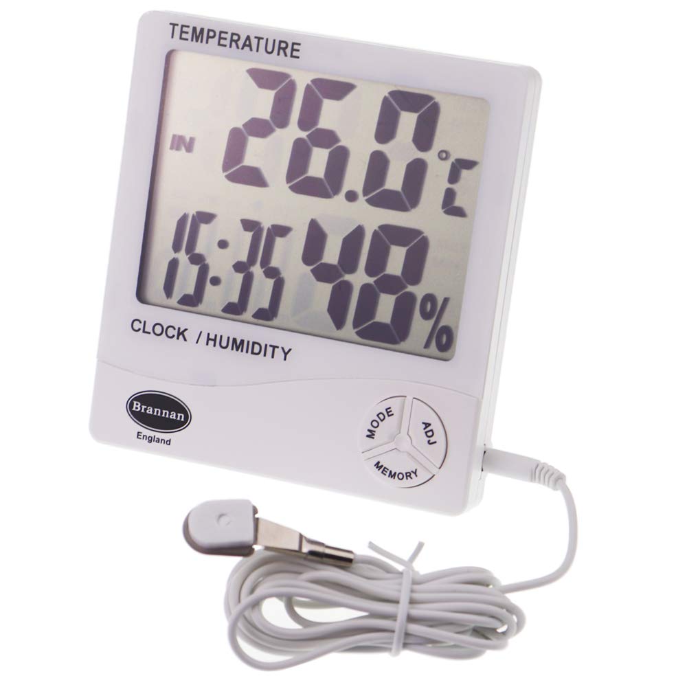 Brannan Jumbo Max Min Thermometer and Hygrometer with Clock Indoor Outdoor for Use in The Garden Greenhouse or Home Wall Mounted or Stand Outdoor Temperature Probe