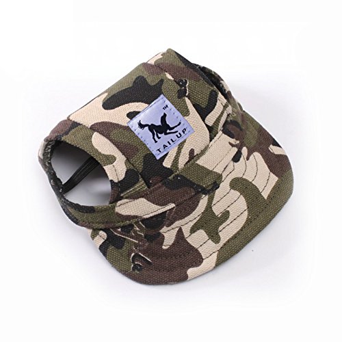 Leconpet Baseball Caps Hats with Neck Strap Adjustable Comfortable Ear Holes for Small Medium and Large Dogs in Outdoor Sun Protection (L, Camouflage)