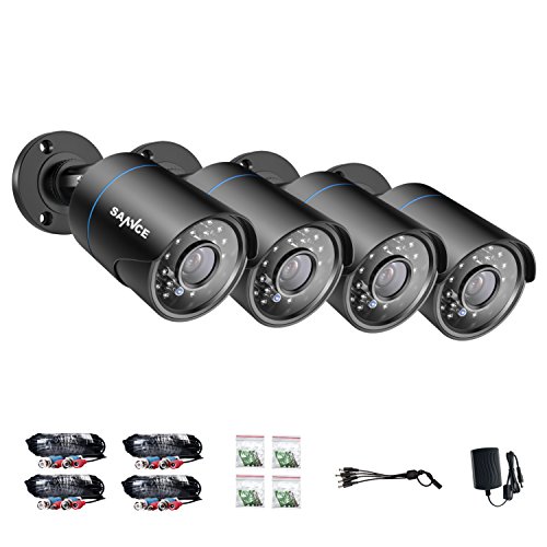 SANNCE 4 Pack 720P CCTV Surveillance Camera Kit with High Resolution Indoor/Outdoor, IP66 Weatherproof Housing, Day/Night Vision