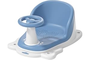 EASYFORALL Baby Bathtub Seat, Non-Slip Baby Bath Shower Chair with Breathable and Elastic Mesh Silicone Cushion for Baby Sitting up, Cute Car Steering Wheel Baby Bathtub Seat for Infants 6-36 Months (Blue)