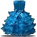 NNJXD Girl Dress Kids Ruffles Lace Party Wedding Dresses Size (150) 7-8 Years Flower Blue