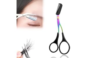 ATFIRST Eyebrow Trimmer Scissor, 2024 Upgraded Eyebrow Scissors with Comb, Stainless Steel Eye Brow Shaper Trimming Scissors, Precision Eyebrow Cutter, Eyebrow Scissors Tool for Men Women(Black-2,1PCS)
