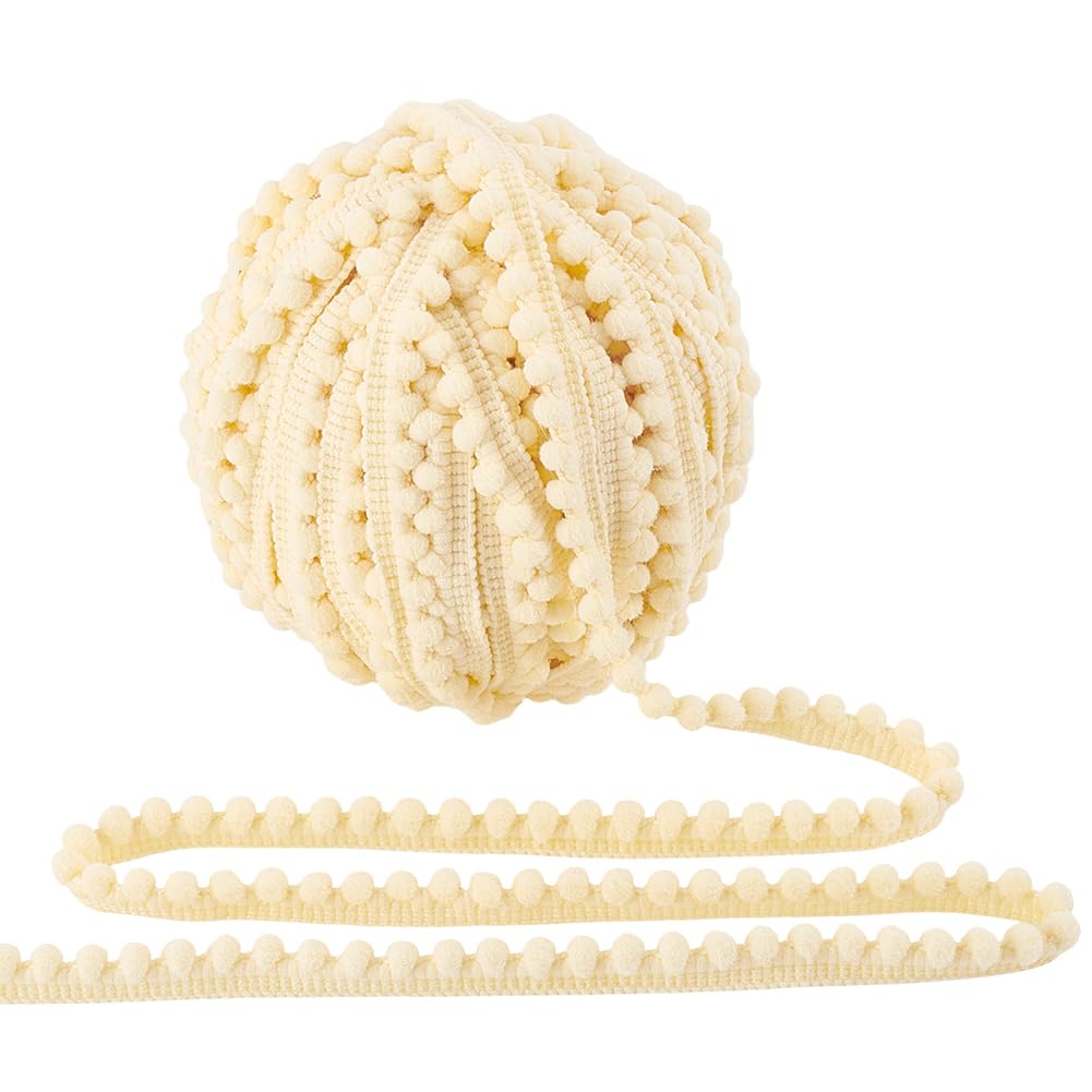 PandaHall 25 Yards Pom Poms Balls Fringe Trim, 1/2 inch(12mm) Single Edge Ball Trim Fringe Wheat Color Sewing Ribbon Crafts Pompoms Tassel Lace for Sewing DIY Crafts Party Home Decoration