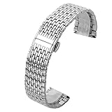 Top Plaza 20MM Silver Solid Stainless Steel Straight End Link Bracelet Wrist Watch Band Strap Replacement Double Push Spring Butterfly Deployment Clasp 9 Rows Metal Strap