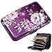 Credit Card Holder for Women,RFID Blocking Slim Hard Mini Flowers Card Case ID Case Travel Wallet Purple