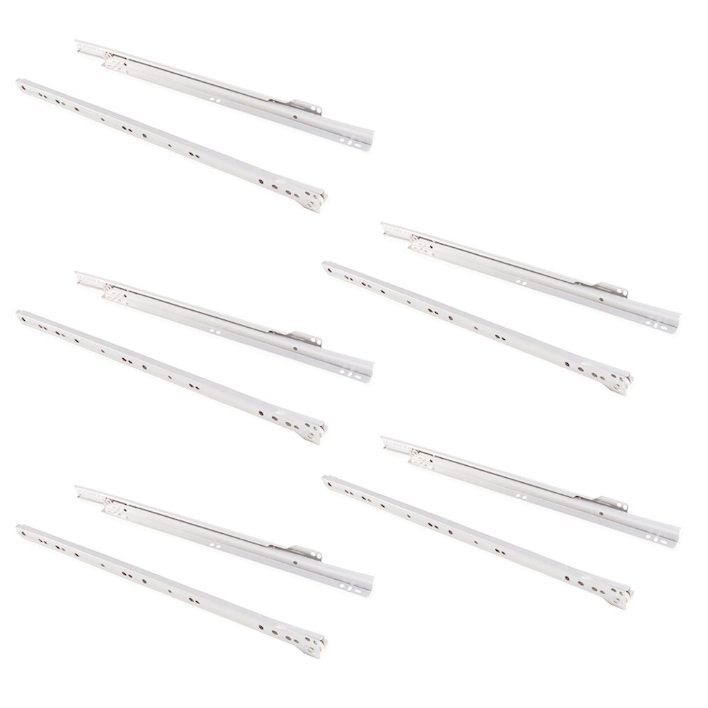 Emuca - Drawer runners 450mm with partial extension in Cream color, set of 5 sliders for drawer