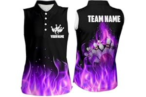 MABALETH Personalized Bowling Shirts for Women, Womens Bowling Shirts, Funny Retro Bowling Sleeveless Polo Shirts for