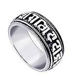 Mens Stainless Steel Finger Rings Avalokiteshvara 6 Words Mantra 