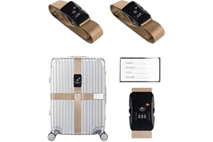 Veki Cross Luggage Straps Set TSA Approved with Lock Adjustable Travel Suitcase Belts Suitcase Tags with Name ID Card Packing Straps for Suitcases Strap Travel Accessories (Khaki*2pcs)